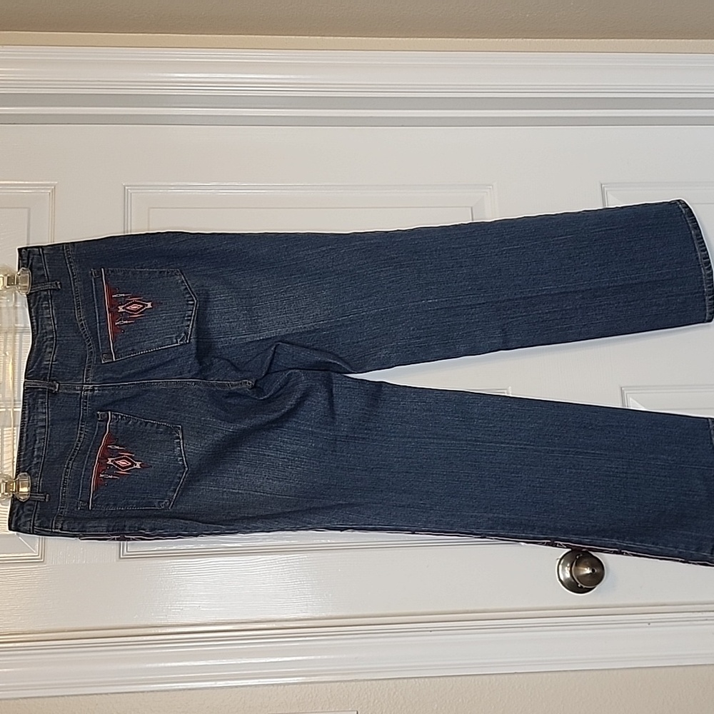 Monroe And Main Womens Burgandy Embroidery Wide Leg Plus Size Blue Jeans Size 16 - Picture 4 of 13